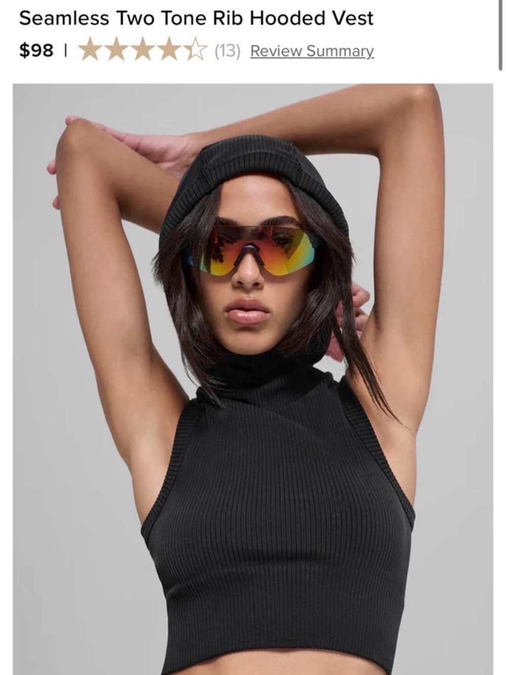 ALO Yoga Black Seamless Two-Tone Rib Hooded Crop Vest